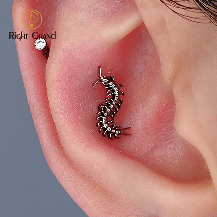 Right Grand ASTM F136 Titanium 16G Gothic Centipede Cartilage Earring Punk Helix Tragus Conch Snug Ear Labret Piercing Jewelry