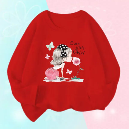 Kids T Shirt Floral Girl with Heart Bicycle Print Tops Girls Casual Cute Graphic Tee Shirt Long Sleeve Cartoon T-shirts