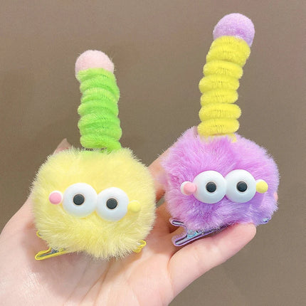 1/5pcs Colorful Little Monster Hairpins Girls Kid Cartoon Plush Antenna Briquettes Hair Clips Barrette Big Eye Doll Headwears