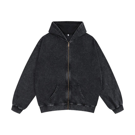Customize Oversize Zipper Hoodie Heavy Weight Cotton Acid Washed Hoodies Brand Custom Logo Design Print On Demand Dropshipping