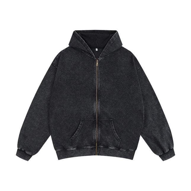 Customize Oversize Zipper Hoodie Heavy Weight Cotton Acid Washed Hoodies Brand Custom Logo Design Print On Demand Dropshipping