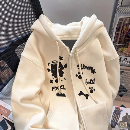 Spring And Autumn Thin 2025 New Cute Girl Zipper Hooded Fun Cat Jacket Collection Fashion Trends Versatile Casual Lazy Wind