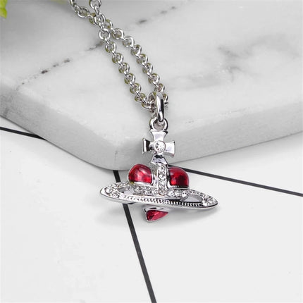Fashion Love Saturn Necklace For Women Retro Stud Earrings Jewelry Metal Planet Sweater Chain Pendant Necklace Gifts Accessories
