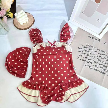 New Girls' Swimwear Summer Children's Polka Dot Sweet Bikini Stylish Holiday Beachwear Baby Casual One-Piece Swimsuit