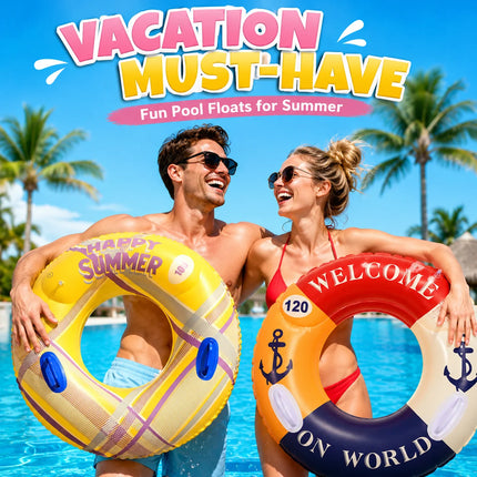 Large Inflatable Swim Ring for Adults Pool Float Tube with Handles Summer Beach Swimming Circle Water Toy 3 Colors