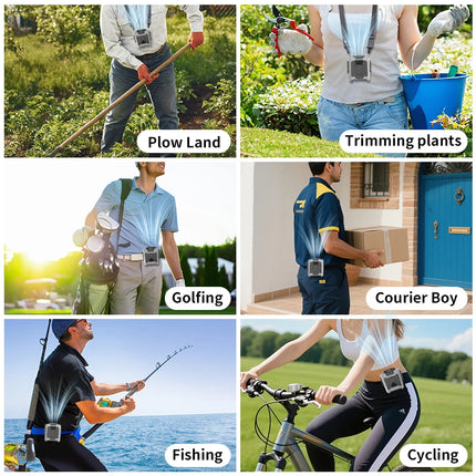 15000mAh Portable Waist Fan Hanging Neck Fan 5 Speed Strong Wind with LED Lighting for Sports Courier Outdoor Working