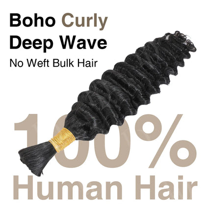 Pre-Colored Deep Wave Bulk Braiding Human Hair No Weft Remy Bulk Human Hair 14-28" Boho Curly Bulk Hair Extension Crochet Braids