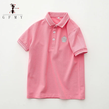 GFMY Children's Short-sleeve Polo shirt Summer Cotton Solid color Embroidery Sports Leisure T-shirt 2-14 Year Multi-color option