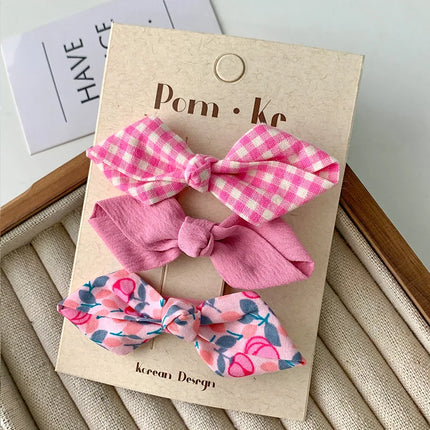 3 Pcs/lot Bows Hairpin Set for Baby Girls Cute Floral Hair Clips Plaid Bangs Clip Korean Hair Accessories Sweet Kids Headdress