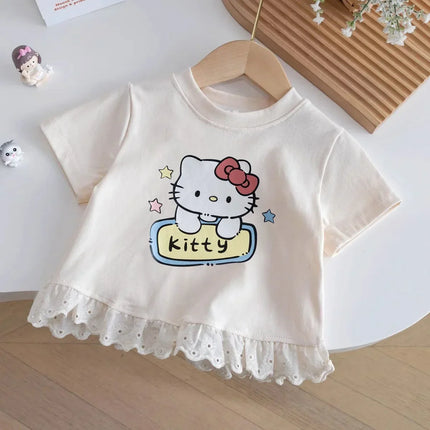 Sanrio New Hello Kitty Cute and Trendy Children T-shirt Summer Daily Outdoor Sports Party Casual Street Short-sleeve