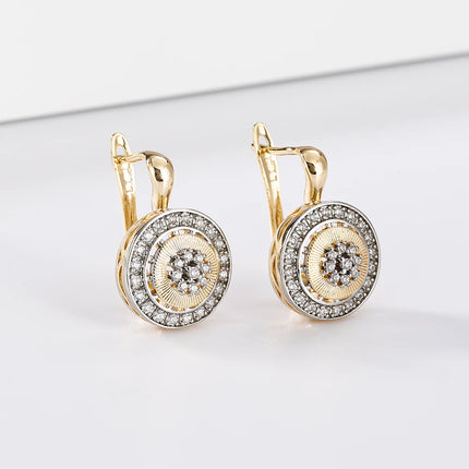 Retro disc design two-color set earrings ring copper plated 14K gold luxury fashion festival party banquet women's jewelry