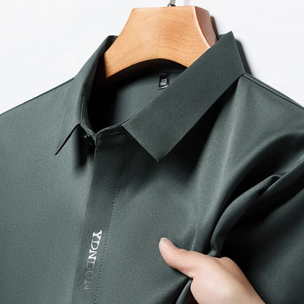 New Men's Business Casual Short Sleeved Solid Color Shirt Wrinkle Resistant Wrinkle Free Comfortable All Season Versatile Top