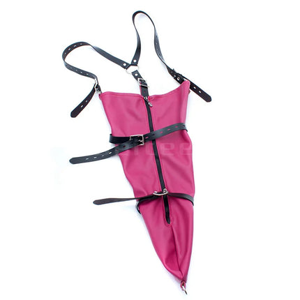 Leather Tight Single Glove Straight Arm Binder Over Shoulder Straps BDSM Bondage Arm Cuffs Zipper Body Harness Adult Roleplay