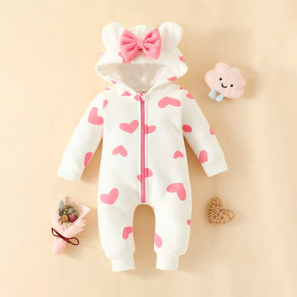 Newborn Baby Romper Love Printed Clothes Hooded Children Girl 0-1 Years Autumn Spring Infant Boy Jumpsuit Outfits 3 6 Months