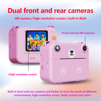 Kids Camera Instant Print Toy Portable Small Camera With 32G Memory Card ,3 Rolls Printing Paper, Gift For Boys And Girls