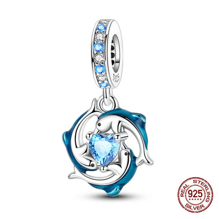 Charm 925 Silver Blue Ocean Life Theme Charm Beads Fit 3mm Original Bracelet For Women DIY Pendants Luxury Jewelry Gift Hot Sale