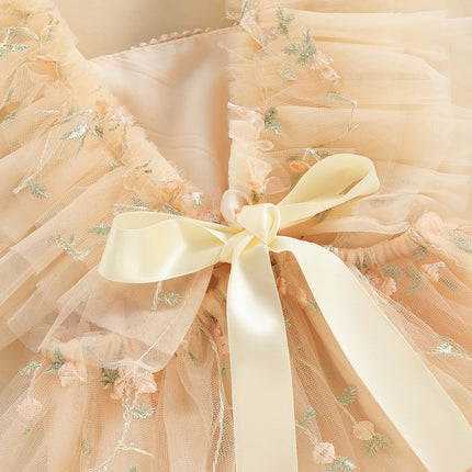 Citgeett Summer Infant Baby Girls Bodysuit Dress Fly Sleeve Floral Embroidery Tulle Jumpsuit Bow Headband Clothes