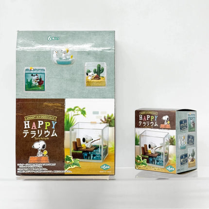 Snoopy Woodstock Happy Time in Terrarium Figures Collect Fishing Surfing Snorkeling Ice Skating Camping Scene Blind Box Toys