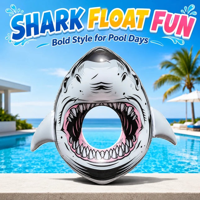 Inflatable Shark Swim Ring 87cm Pool Float Tube Summer Beach Swimming Circle Water Float for Adults Outdoor Pool Party