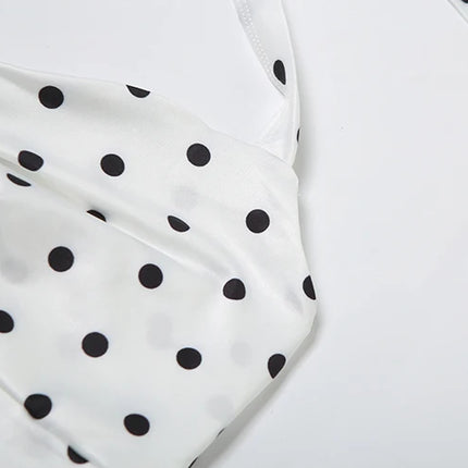 Weird Puss Polka Dot Print Top Women Halter Low-Neck Bandage Ruffles Backless Sleeveless Skinny Summer Trend Street Basic Vest
