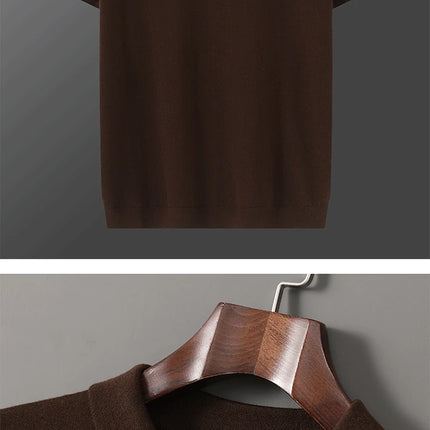 Men's T-shirt summer worsted wool sweater short-sleeved casual solid color men's clothes POLO collar knitted Tops loose Blouse