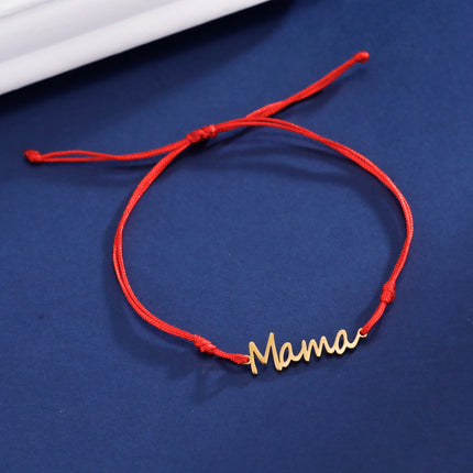 Skyrim Stainless Steel Gold Color Mama Letter Beads Charm Bracelet Red Rope Bracelets Women Waterproof Jewelry Mother's Day Gift