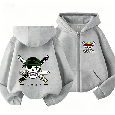 Boys Clothes Girls One Piece Cartoon Zipper Hoodie Kids Luffy Printed Casual Anime Hooded Sweatshirt Spring Outerwear