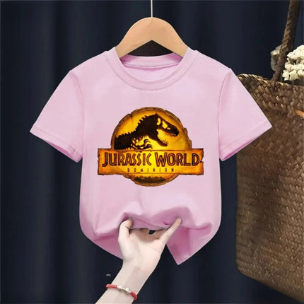 Summer New Cool Dino Print Children's T-shirt Casual Fashion Boys Girls Simple Style Short Sleeve Baby Kids Clothes Harajuku Tops