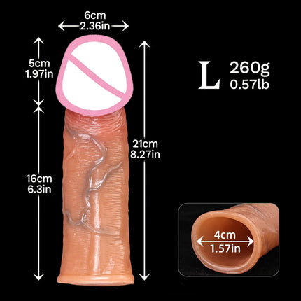 Soft Silicone Condom Enlargement Penis Sleeve Realistic Penis Extender Sex Toys for Men Sexual Tools Reusable Condom Cock Sleeve