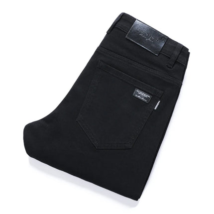 Korean Style Men's Black Slim Fit Straight Jeans Summer Stretch Comfortable Soft Casual Denim Pants for Daily & Streetwear