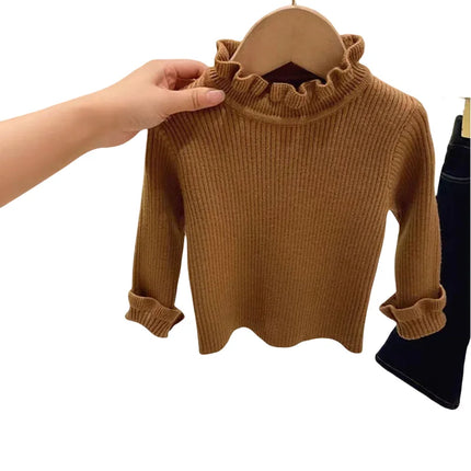 Children's Sweaters Base Tops 1-6Y 2024 Autumn Solid High Elastic Girl's Knit Pullover Kid's Turtleneck Flare Sweater for Girls