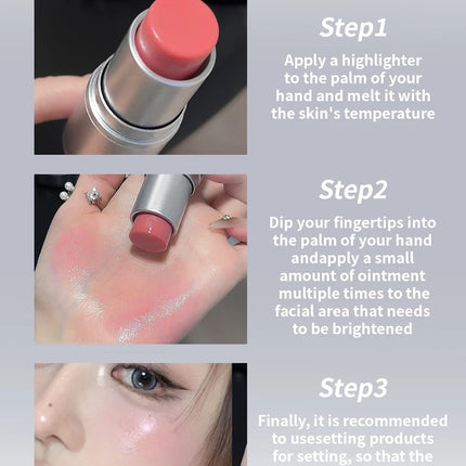 Rich Bear Highlighter Stick - Dewy Finish, Contour & Blush 3-in-1, Natural Glow with Fine Shimmer, Affordable Makeup Stick
