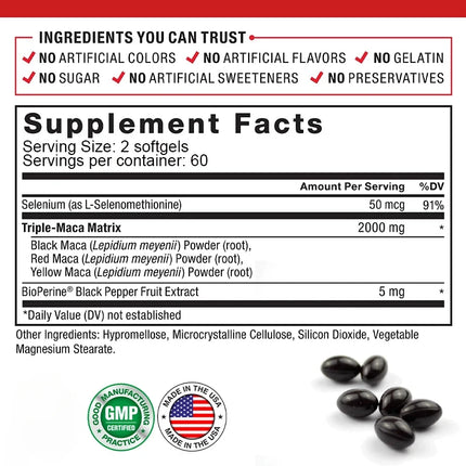 Maca Root Capsules for Men and Women To Maximize Vitality and Performance Made with Black Maca, Red Maca and Yellow Maca Powders