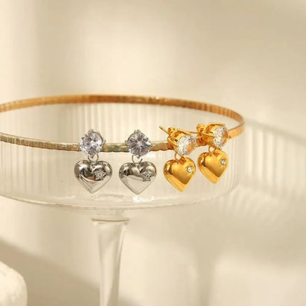 Fashionable elegant waterproof stainless steel bow heart-shaped pendant women's earrings jewelry party wedding 2025 new item