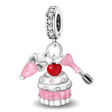 925 Sterling Silver Pink Cake Cherry Pineapple Strawberry Cherry Pendant Charm Ball Suitable for Bracelets DIY Women's Jewelry