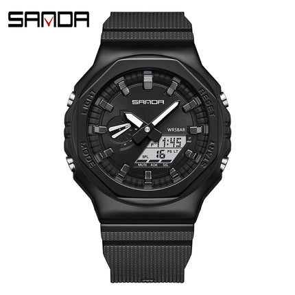 SANDA 3167 Top New Style Men's Casual Military Outdoor Sport Wrist Watch Quartz 50M Waterproof Fashion Dual Display Men's Watch