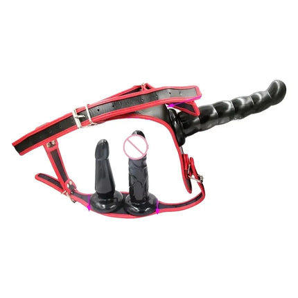 Strap on Realistic Double Dildo Female Chastity Belt Chastity Devices with Anal Plug Vagina Plugs Leather for Women Adult Games