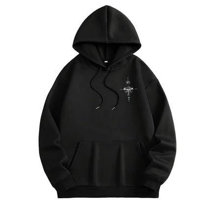 Vintage Compass Print Hoodies for Men High Quality Hooded Long Sleeve Pullover All Season Daily Casual Sports Tops Men's Clothes