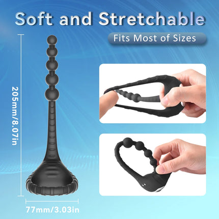 Cock Ring Vibrator with Anal Beads Butt Plug 10 Vibration Remote Controlled Anal Plug Prostate Massager Couples Sex Toy for Man