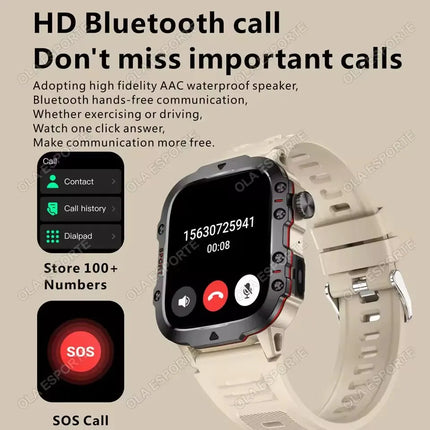 2026 New Military Smart Watch Men IP67 3ATM Outdoor Sports Fitness Tracker Blood Pressure Health Monitor BT Calls GPS Smartwatch