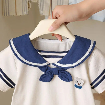 2025 Baby Navy Style Short-Sleeve Romper - Summer Newborn Outfit with Shorts, Breathable Cotton Casual Wear 0-24M