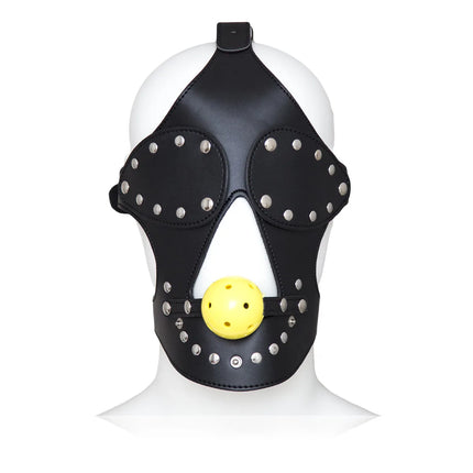 PU Leather Harness Face Mask Cool Black Headgear BDSM Bondage Restraint Muzzles Ball Mouth Gag Sex Toys for Couples Adult Games