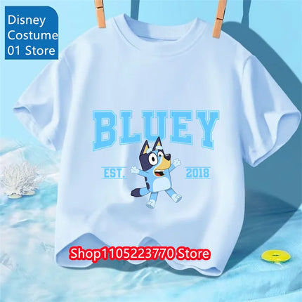 Bluey Themed Kids T-Shirt Boys Girls Autumn Winter Cartoon Graphic Short Sleeve Tee Daily Wear Top