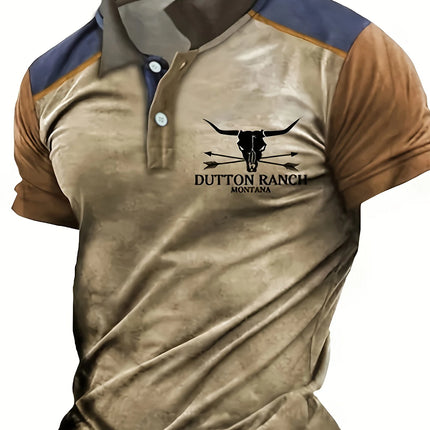 Retro Spliced Lapel Short-Sleeved Shirt Dayton Ranch Print Fashionable Spring and Summer Casual Style