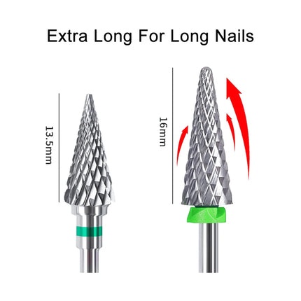 16mm Extra Long Triangle Cone Nail Drill Bits Gold Carbide Milling Cutter Gel Remover Grinding Manicure Tools Accessories 3/32"