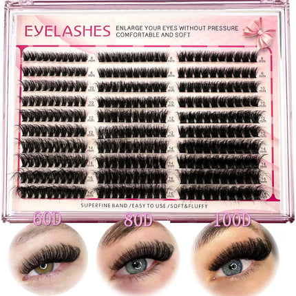 HBZGTLAD DIY Cluster Eyelash Extension 8-16mm Fluffy Thick Lash Clusters 60D80D100D Wispy Individual Eyelash Extension Cluster