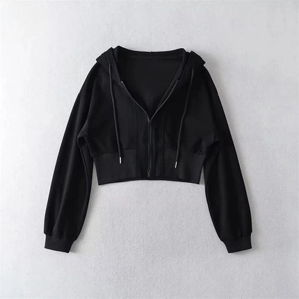 Full Zip Up Women's Hoodies Sweatshirts Plain Korean Clothing Aesthetic 90s Vintage Essential Basic Female Hooded Top Cropped