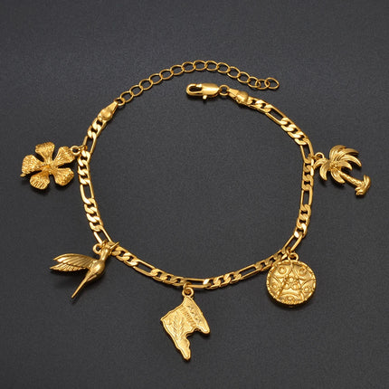 Anniyo Trinidad Map Anklets for Women Girls Gold Plated Foot Chain Jewelry #188006