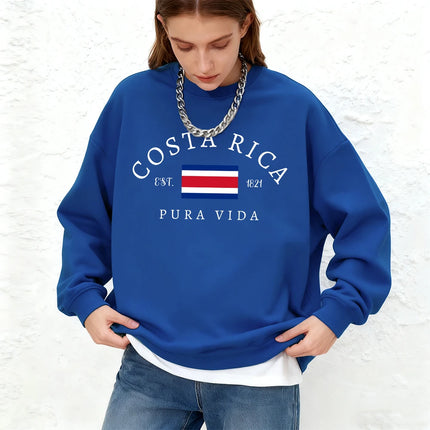 Costa Rica Pura Vida Flag Prints Women Sweatshirts Winter Crewneck Hoodie Basics Warm Jogging Oversized Pullovers Casual Clothes