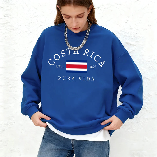 Costa Rica Pura Vida Flag Prints Women Sweatshirts Winter Crewneck Hoodie Basics Warm Jogging Oversized Pullovers Casual Clothes